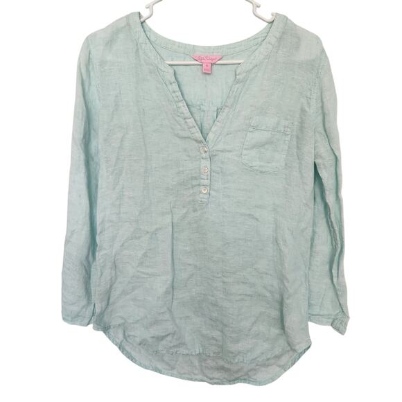 Lilly Pulitzer Linen Tunic Top XS Light Blue Beach Minimalist Retro Coastal - Picture 1 of 8